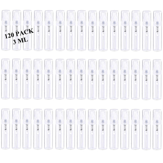 Csdtylh Mini Spray Bottle, Clear Plastic Empty Sample Containers, Fine Mist Perfume Travel Refillable Spray Bottle Perfume Atomizer Small Portable Bottle for Cleaning, Essential Oils 120Pcs 3ml