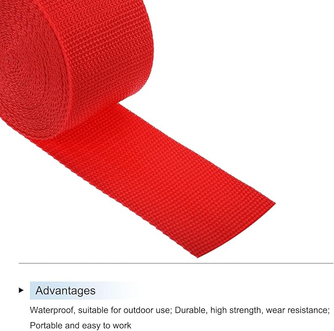 MECCANIXITY Lightweight Polypropylene Webbing Strap 2" 5 Yard Backpack Strapping Band Red for Outdoor Luggage Cargo Straps