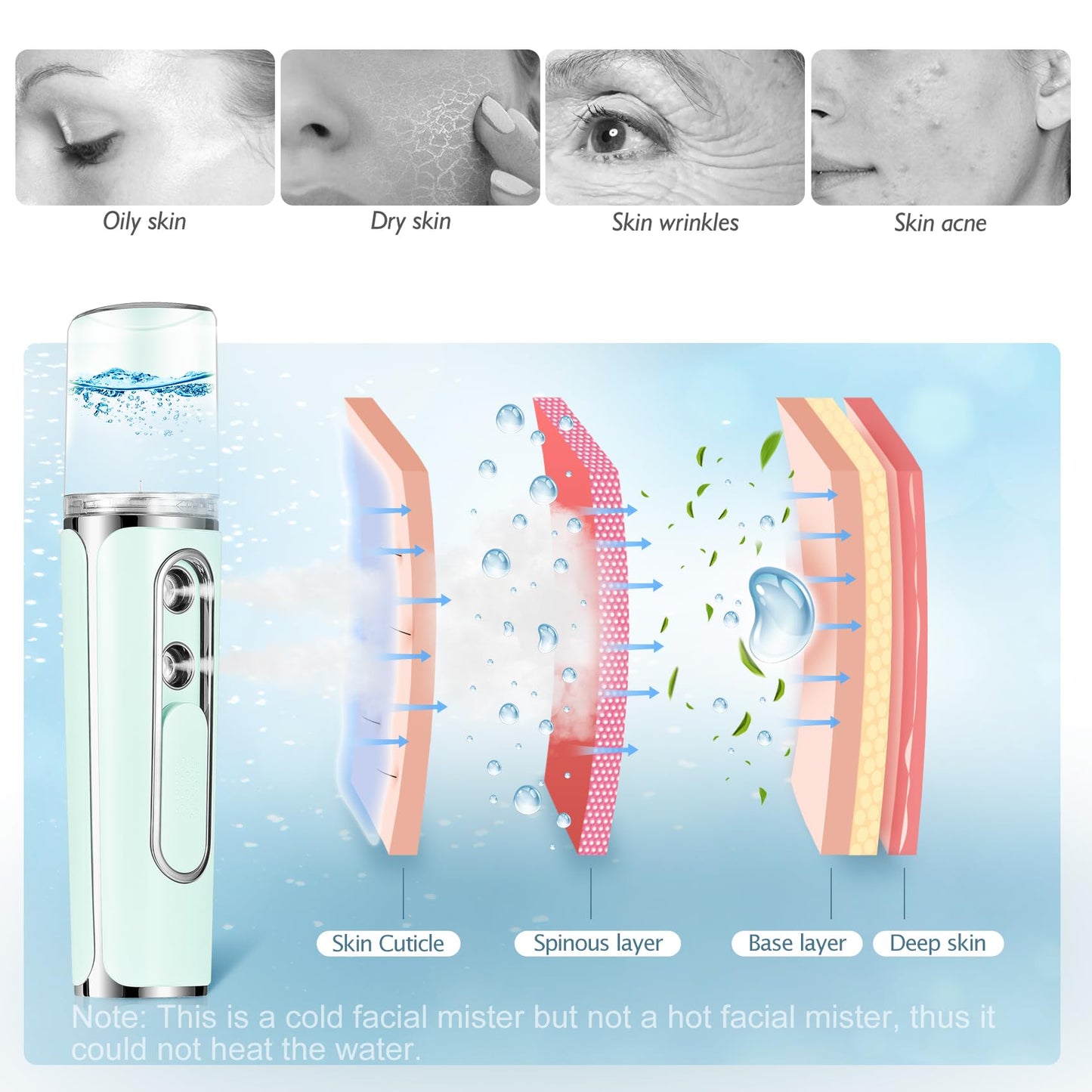 Nano Mister for Eyelash Extensions, Portable Facial Mist Sprayer with 2 Nozzles, 30ml Water Tank - USB Rechargeable Handheld Face Atomizer for Makeup and Skin Hydration - Pink