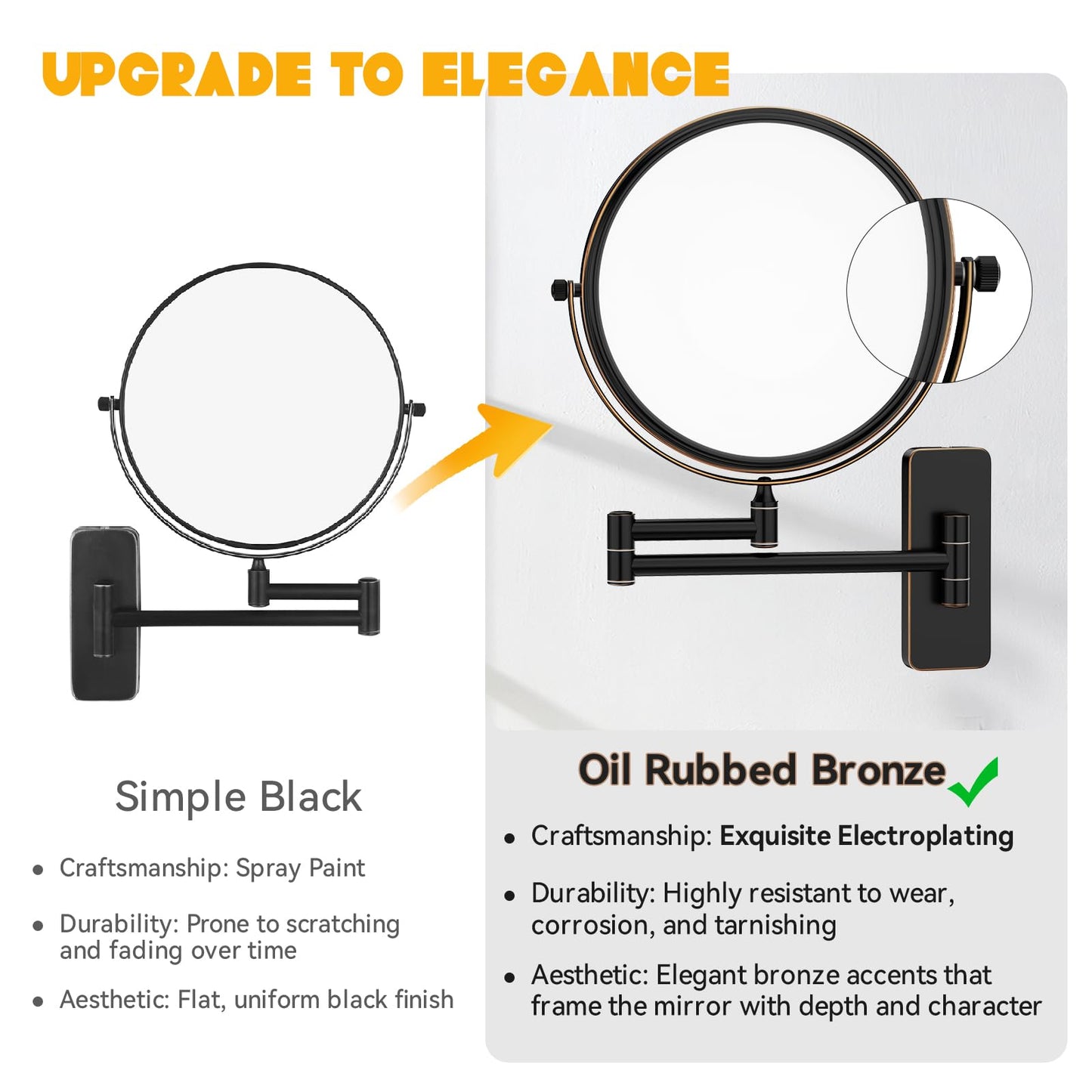 Nicesail Orb 1X/10X Magnifying Makeup Mirrors for Wall Mounted Makeup Mirror 8 Inch, Double-Sided 10x Magnifying Mirror Wall Mount, Oil Rubbed Bronze (8 Inch, 10X)
