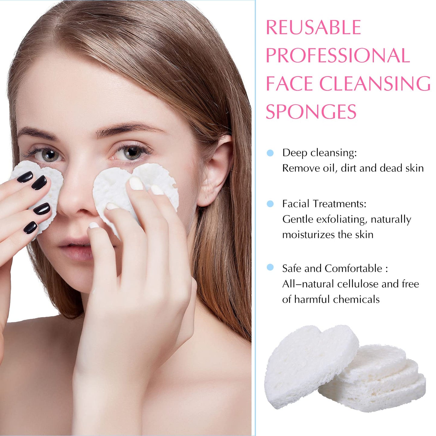 Nuenen 60 Pieces Facial Sponges with Container, Heart Shape Compressed Face Sponges Natural Cleaning Pads for Washing Face Cleaning Exfoliating Esthetician Makeup Removal(White)