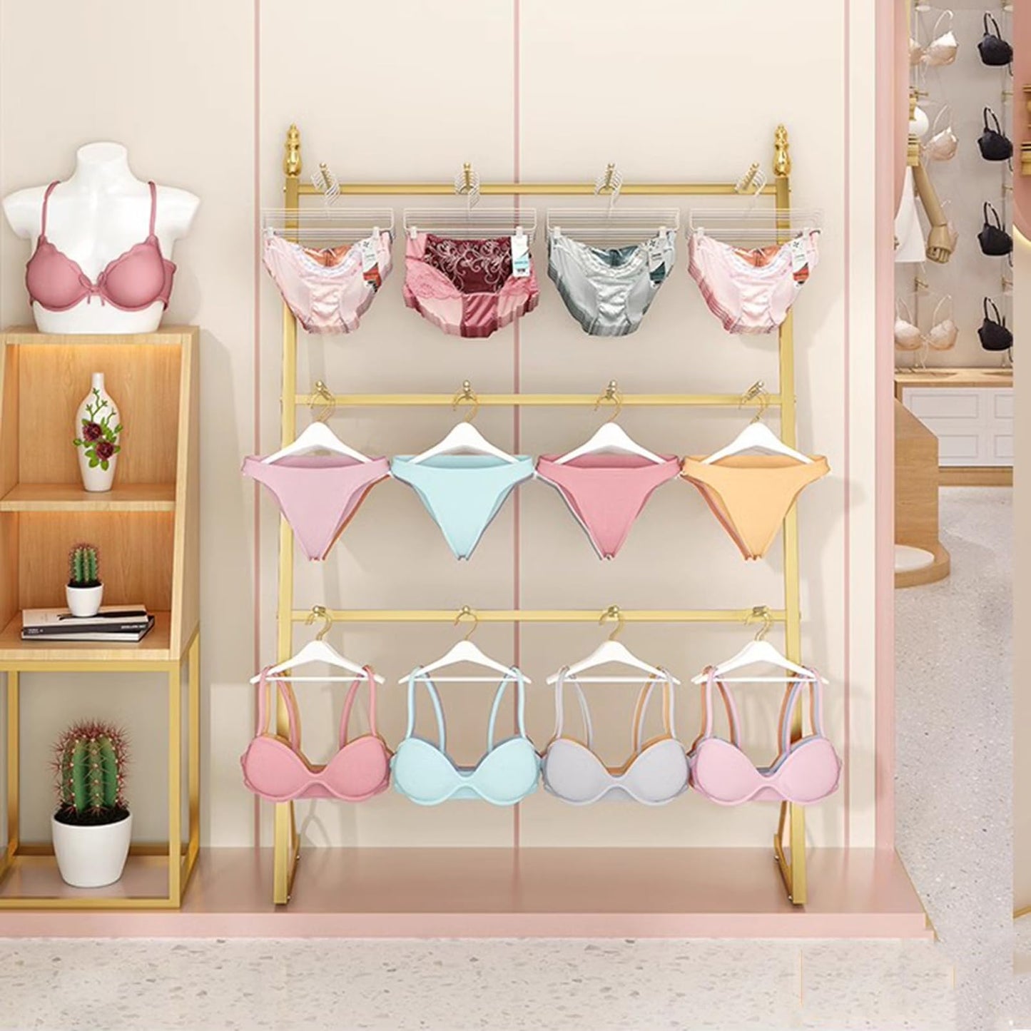 SHZYJBRY Clothing Store Underwear Sock Display Stand with 12 Hooks, 3 Tier Lingerie Bra Rack Swimsuit Organizer Hanger, Commercial Shelves for Panty Waist Chain Gloves Storage