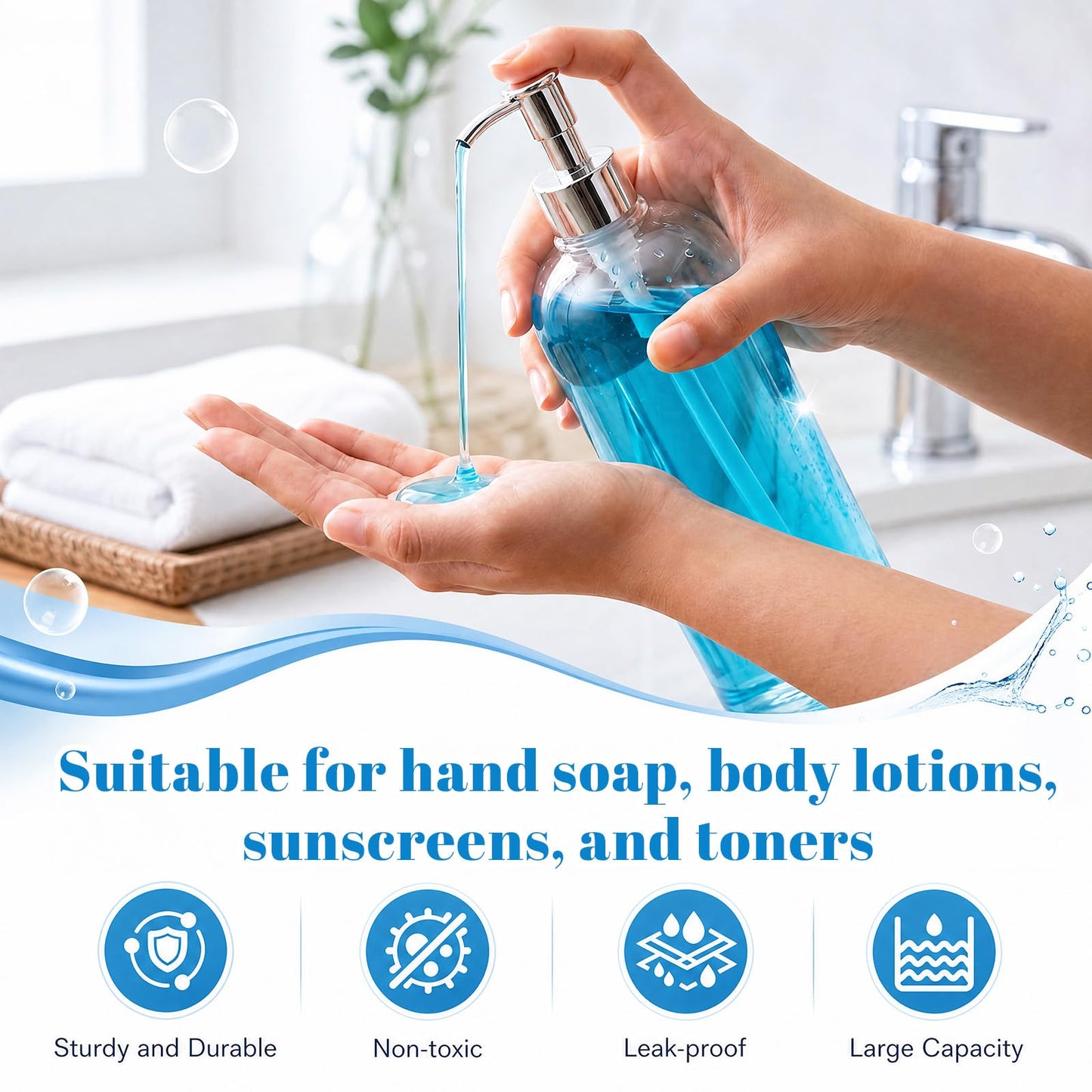 Domensi 18 Pcs 16 oz Clear Plastic Soap Dispenser Bottles with Pump, Refillable Foaming Soap Dispenser, Portable Shampoo Cylinder Bottles for Lotion, Shampoo, Kitchen, Bathroom & Travel Use