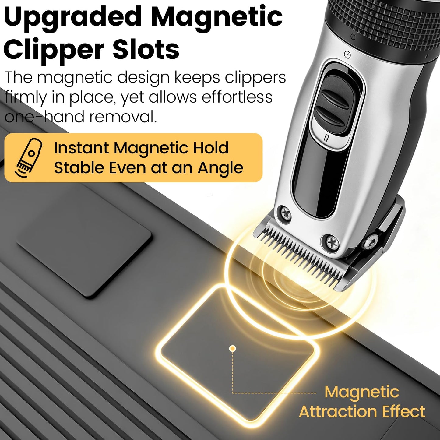 Magnetic Barber Mat for Clippers - Professional 4-Slot Tool Organizer Station with Strong Magnet, Non-Slip Flexible Silicone Mat for Barber Shop & Salon Accessories