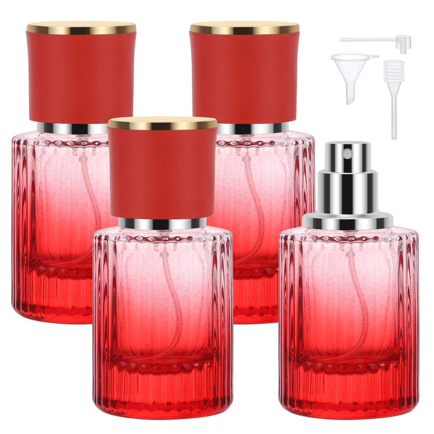 Segbeauty Refillable Perfume Spray Bottle, 1oz Glass Travel Perfume Bottles Container for Cologne with Dispensing Tool, 4 Packs Red 30ml Mini Empty Travel Cologne Atomizer Sprayer for Men Women
