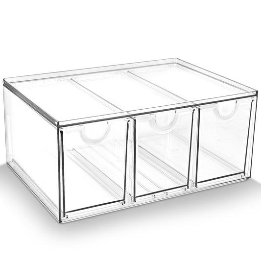Prsildan Acrylic Makeup Organizer Stackable Storage Drawers with 3 Drawers for Office Desk Vanity Craft Room Clear Drawer Organizers for Hair Accessories Art Supplies Cosmetics Modular System