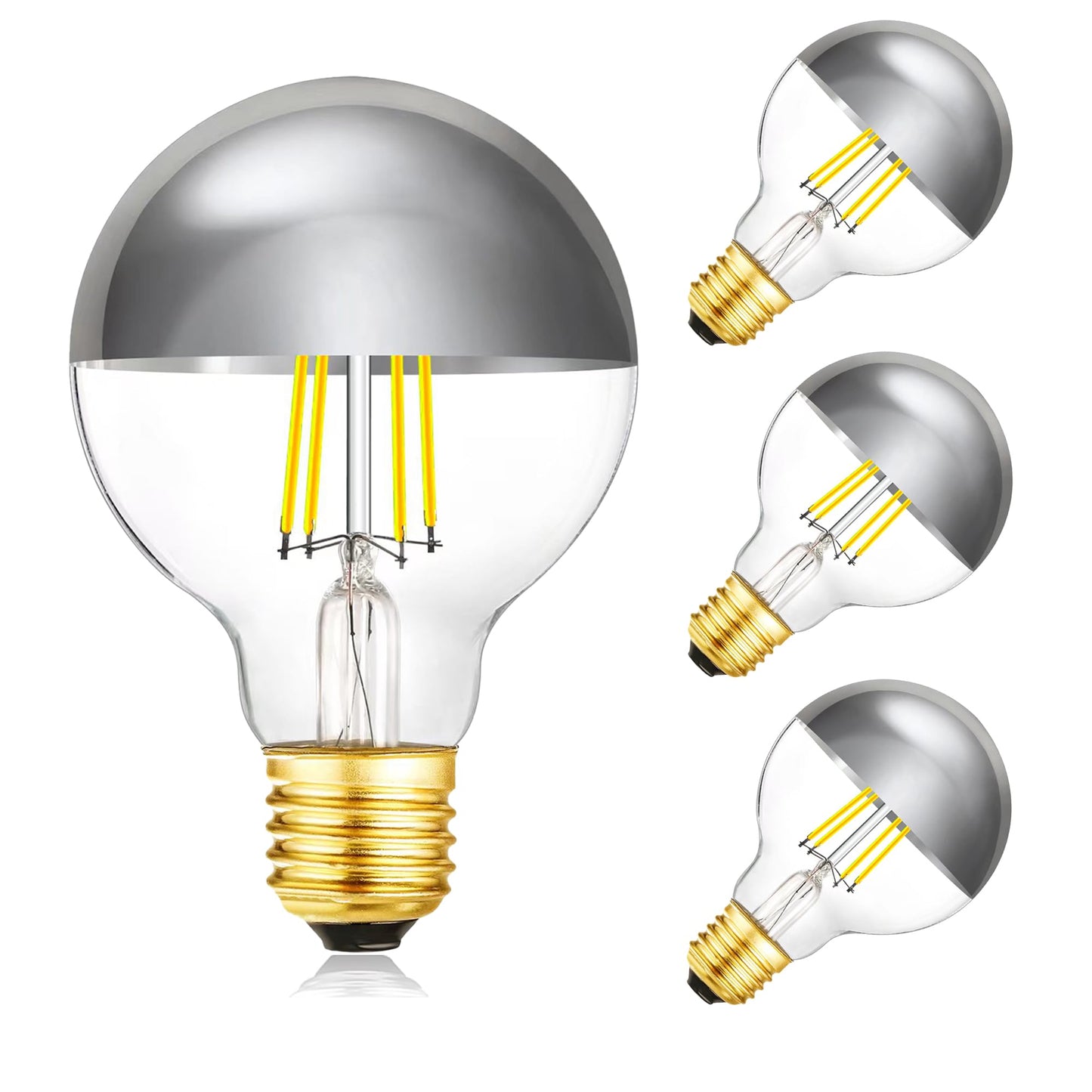 XININSUN Dimmable Half Chrome Light Bulb,6W (60W Eqv.), Anti Glare LED Light Bulbs,G25 Globe Light Bulbs,E26 G80 Silver Dipped Bulb for Bathroom, Vanity, Mirror,4000K Daylight,4Pcs