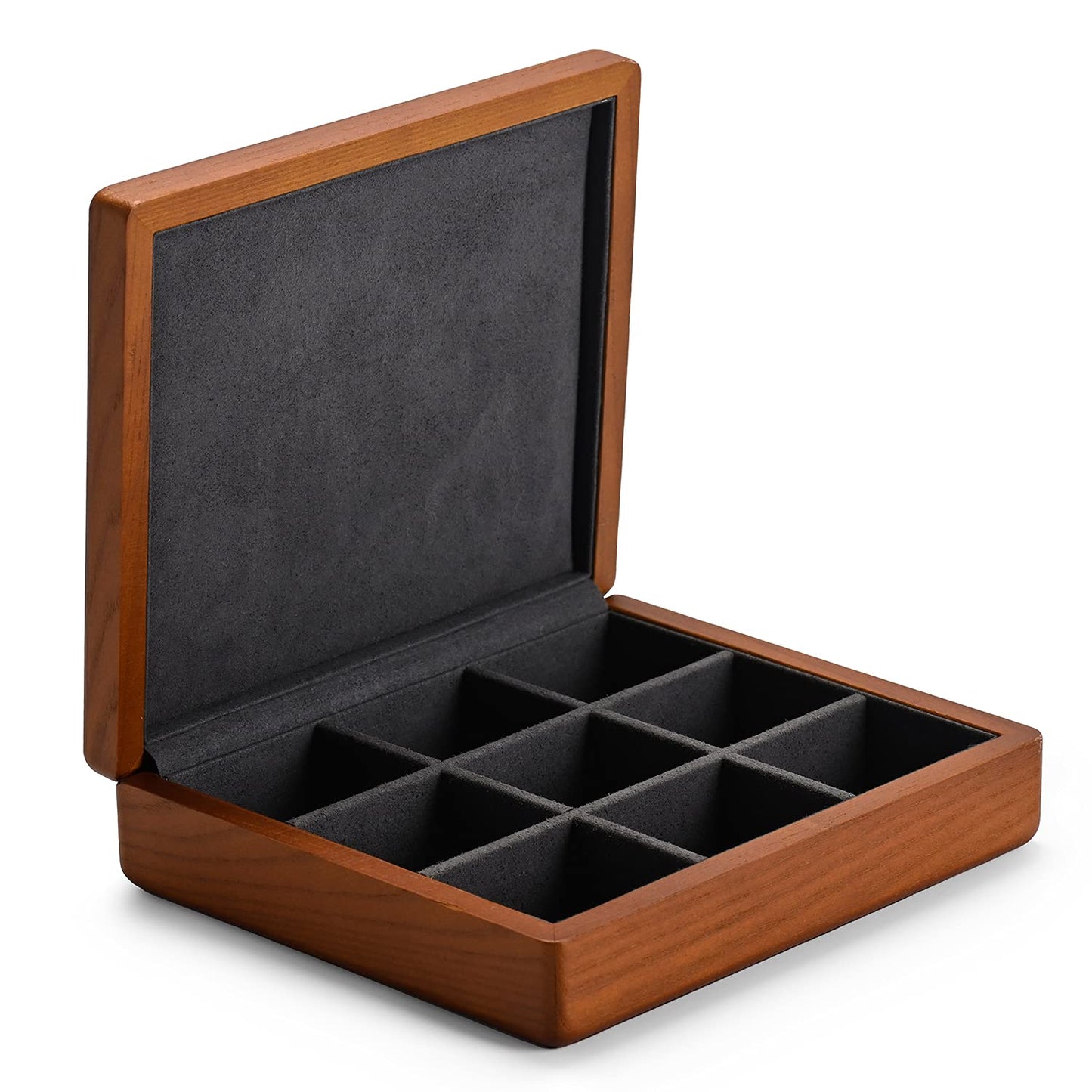 Oirlv Solid Wood Ring Jewelry Box Organizer Earrings Jewelry Drawer Organizer Tray with Lid (Grey 9 Grid Box)