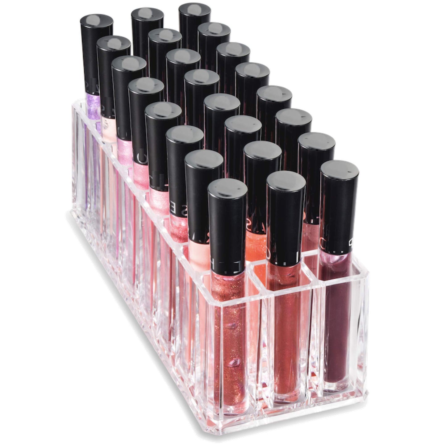 BY ALEGORY Acrylic Lip Gloss Organizer Makeup Storage Organization Refillablle Container Beauty Display Case 24 Space to Organize Tall Lip Gloss Lipsticks (2)