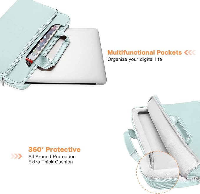 MOSISO 360 Protective Laptop Shoulder Bag Compatible with MacBook Air/Pro, 13-13.3 inch Notebook, Compatible with MacBook Pro 14 inch M5 M4 M3 M2 M1,Matching Color Sleeve with Belt, Mint Green