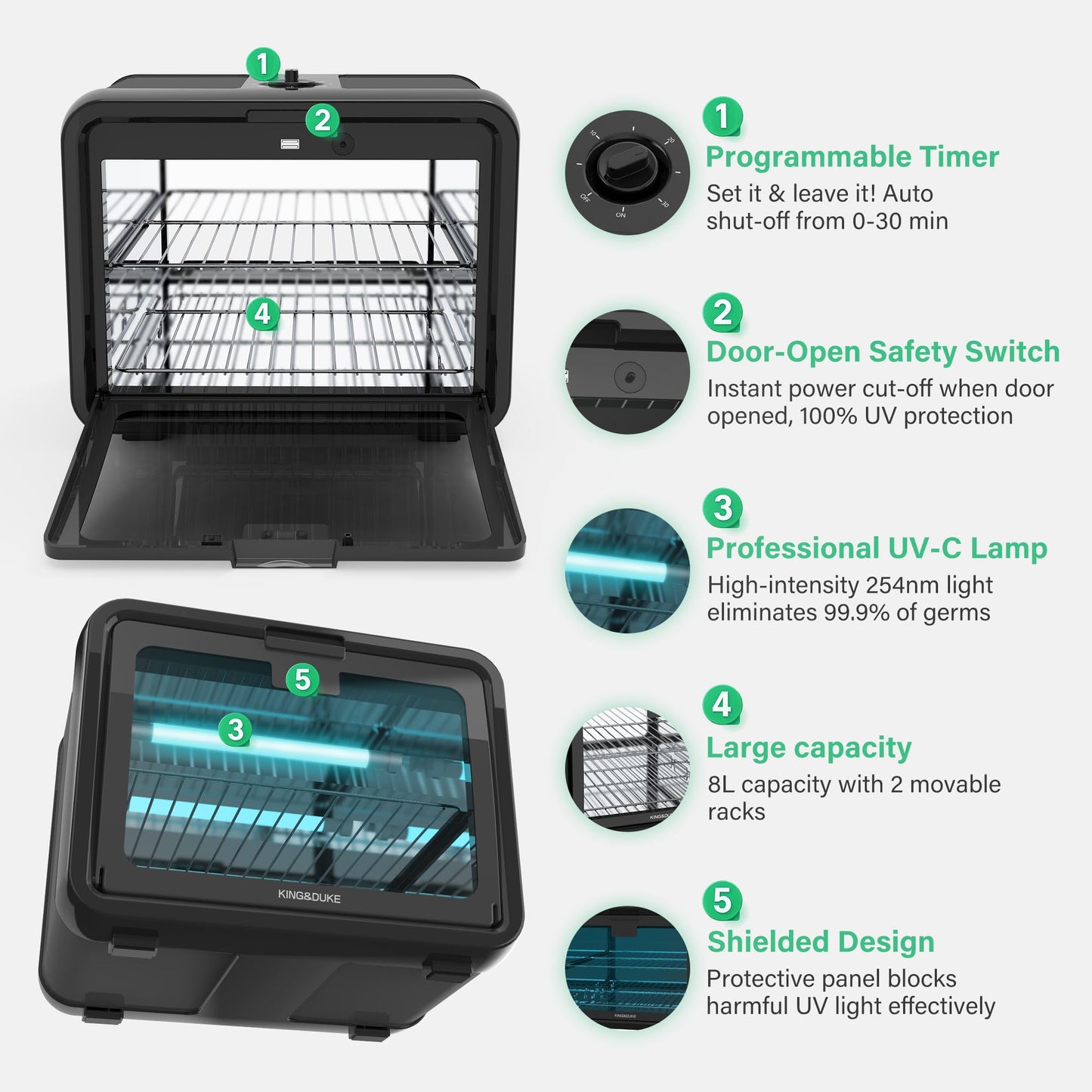 KING&DUKE UV Tool Cleaning Cabinet with Timer for Nail and Beauty Tools（Black）