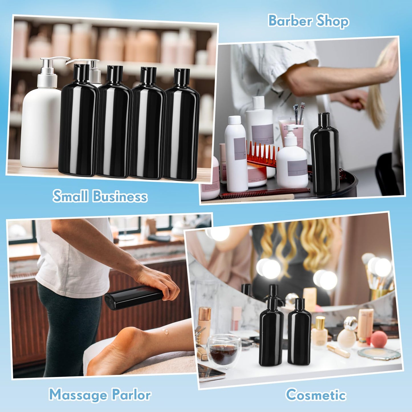 Domensi 12 Pcs Plastic Bottle Squeeze Containers with Disc Cap Travel Bottles Reusable Empty Toiletries Shampoo Containers Refillable Travel bottles for Shampoo Lotions (10oz,Pure Black)