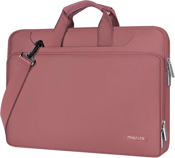 MOSISO 360 Protective Laptop Shoulder Bag Compatible with MacBook Air 15 M4 A3241 M3 A3114 M2 A2941/Pro 16 inch M4 M3 M2 M1, 15-15.6 inch Notebook,Matching Color Sleeve with Belt, Dusty Rose