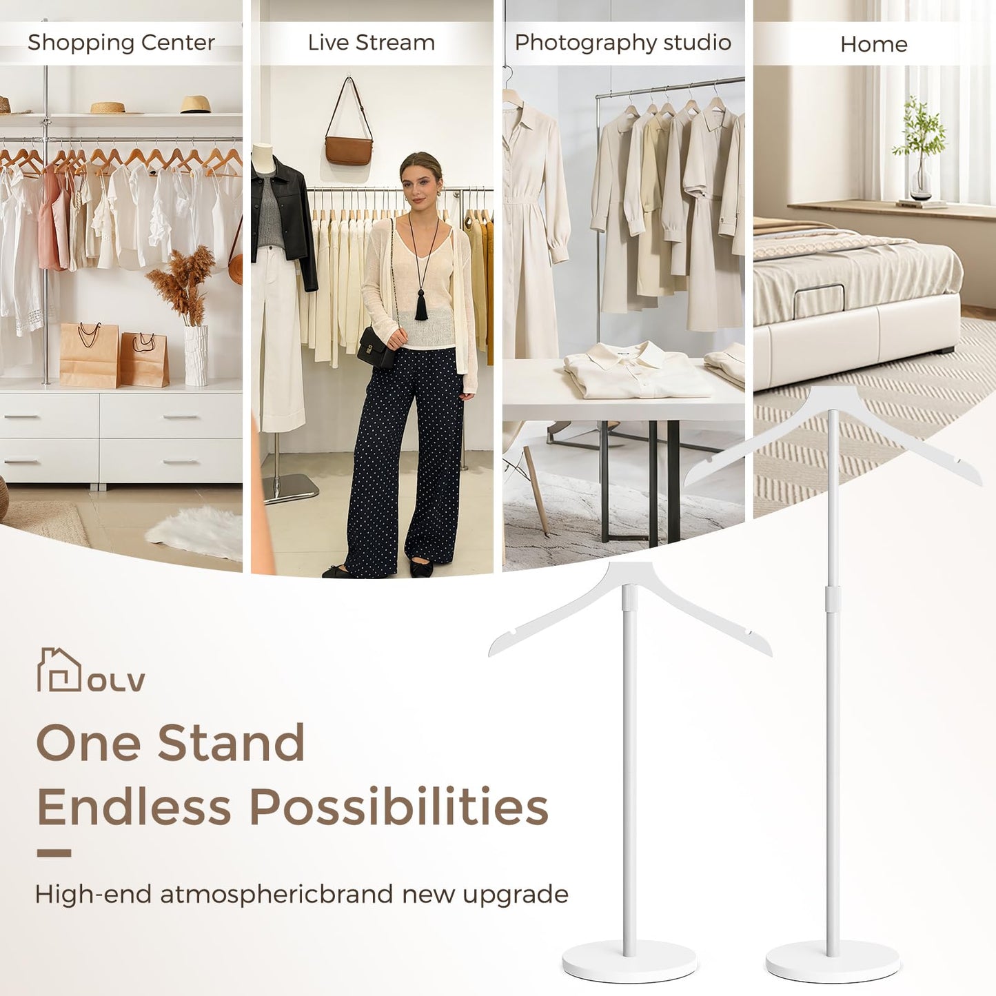 OLV 3 Pack Mannequin Torso, Adjustable Shirt Display Stand 30 to 41 Inches Height, Stable Dress Form Clothing Display Stand for Vendor, Portable Garment Rack for Coat Jacket, White