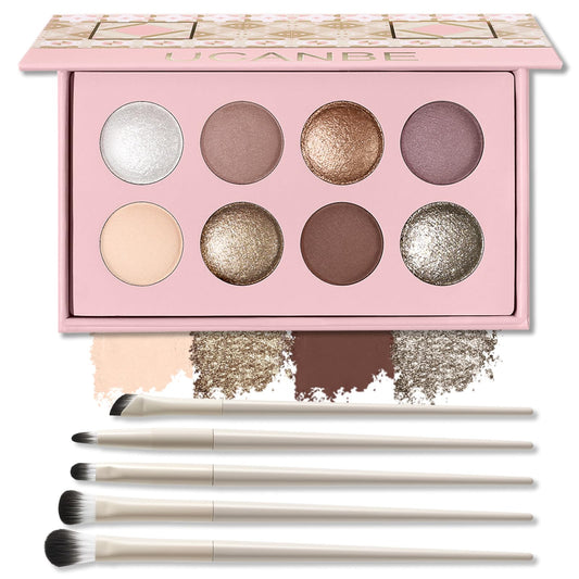 UCANBE Baked Eyeshadow Palette Set, Matte & Shimmer Metallic Eye shadow, High Pigment Makeup Palette, Soft Blendable & Long-Lasting,Velvety Texture (02 Matte & Shimmer)