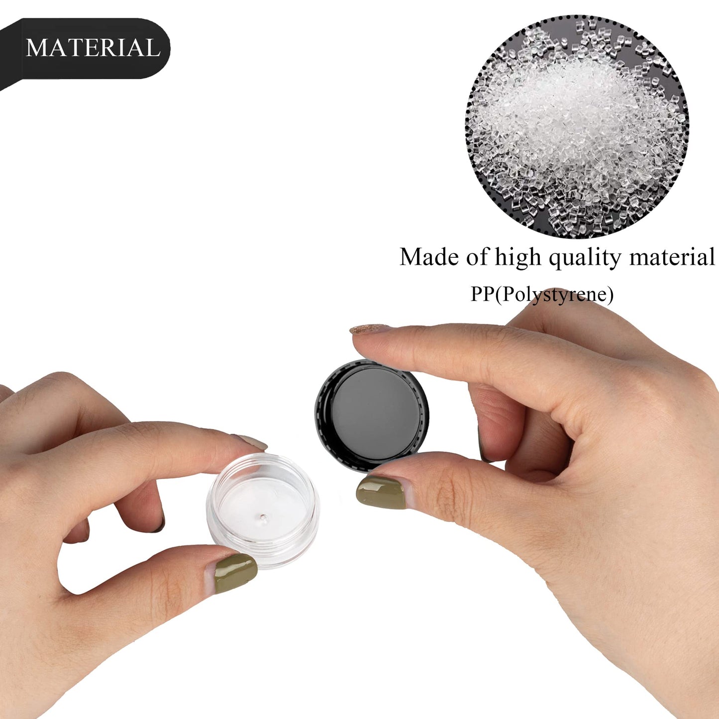 100PCS 3 Gram Sample Containers, 3ml Empty Jars with Lids, Small Cosmetic Containers, Mini Sample Jars with 8PCS Mini Spatulas for Make Up, Oils, Lotion, Powder, Paint, Jewelry, Lip Balms(Black Lid)
