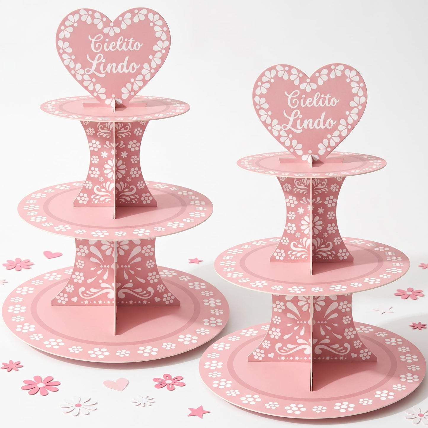 2PCS Pink Mexican Terracotta Cupcake Stand, 3 Tier Cupcake Dessert Tower