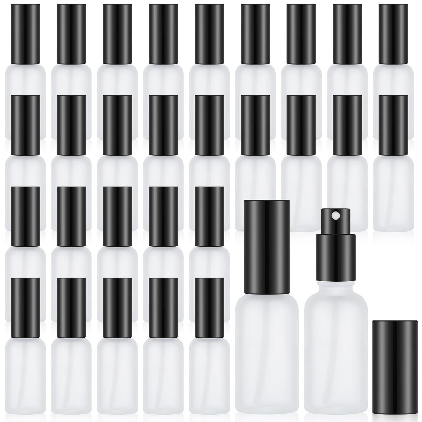 Roshtia 30 Pcs Glass Spray Bottle Clear Empty Bottles Small Refillable Reusable Perfume Bottle with Fine Mist Sprayer Pump for Face Body Travel(1oz,Black)