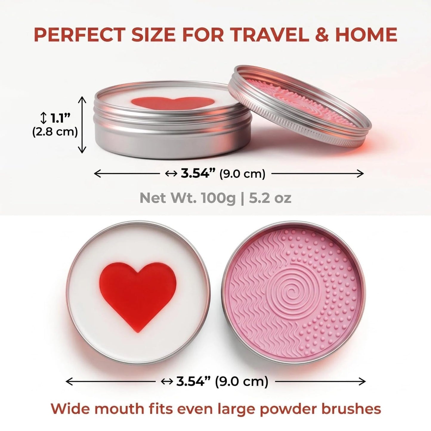Luslife Makeup Brush Cleaner Soap, with Silicone Pad, 3.53oz(100g), 2-in-1 Solid Cleaner for Synthetic & Natural Brushes & Sponges, Deep Cleans Waterproof Makeup,Cruelty-Free,Heart Shape