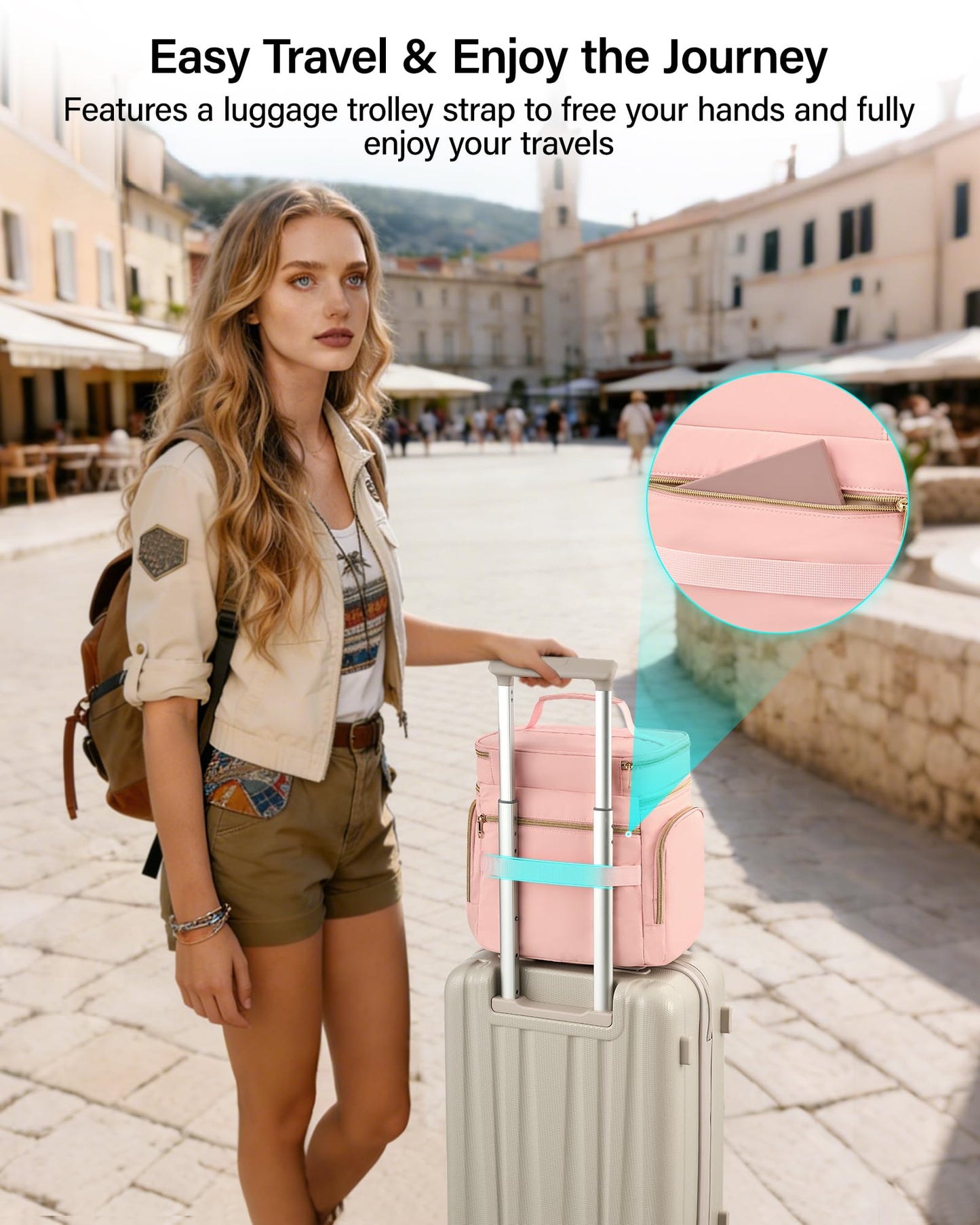 Hanke Large Toiletry Bag for Women Travel, Double Layer Organizer with Wide Opening for Full-Size Cosmetics & Toiletries, 12.2L Water-Resistant Makeup Bag,Pink