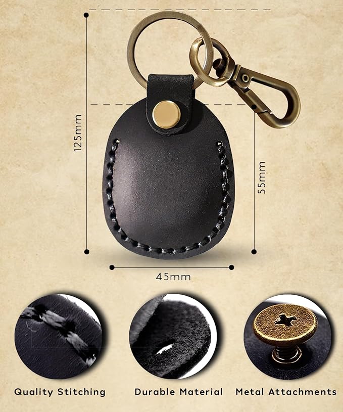 Genuine Leather AirTag Keychain Compatible with Apple AirTags Holder Leather Key Ring, Anti Lost Secure Keyring Case for Pet Collar Bag Travel, Protective Air Tag Key Chain Cover, 2 Pack Black/Brown