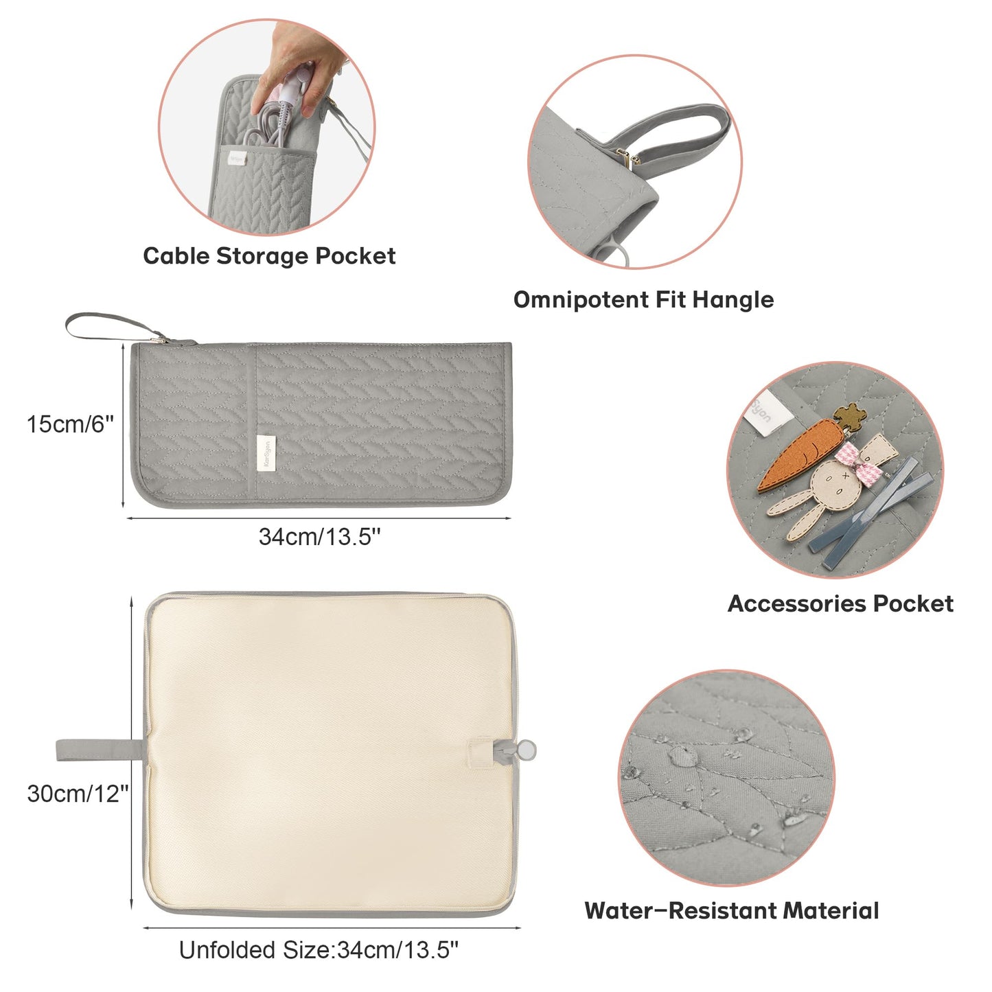 KarSyon Hot Tools Organizer Heat Resistant Mat Case Hair Tools Holder Travel Bag Portable Hair Styling Tools Cover Pouch for Curling Iron,Flat Iron,Hair Straightener (Grey)
