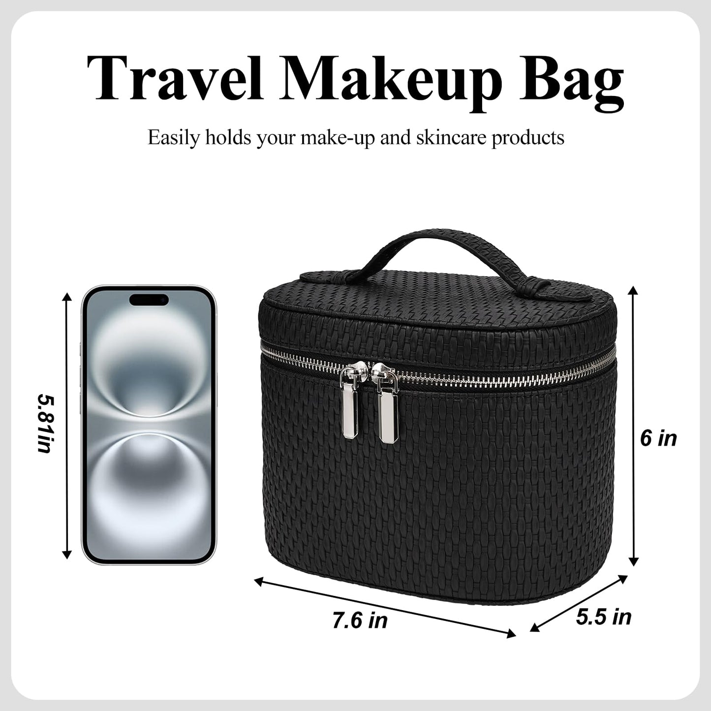 honitty Makeup Bag, Travel Make up Case with Compartments and Handle, Portable Cosmetic Organizer Bags,Toiletry Bag for Women