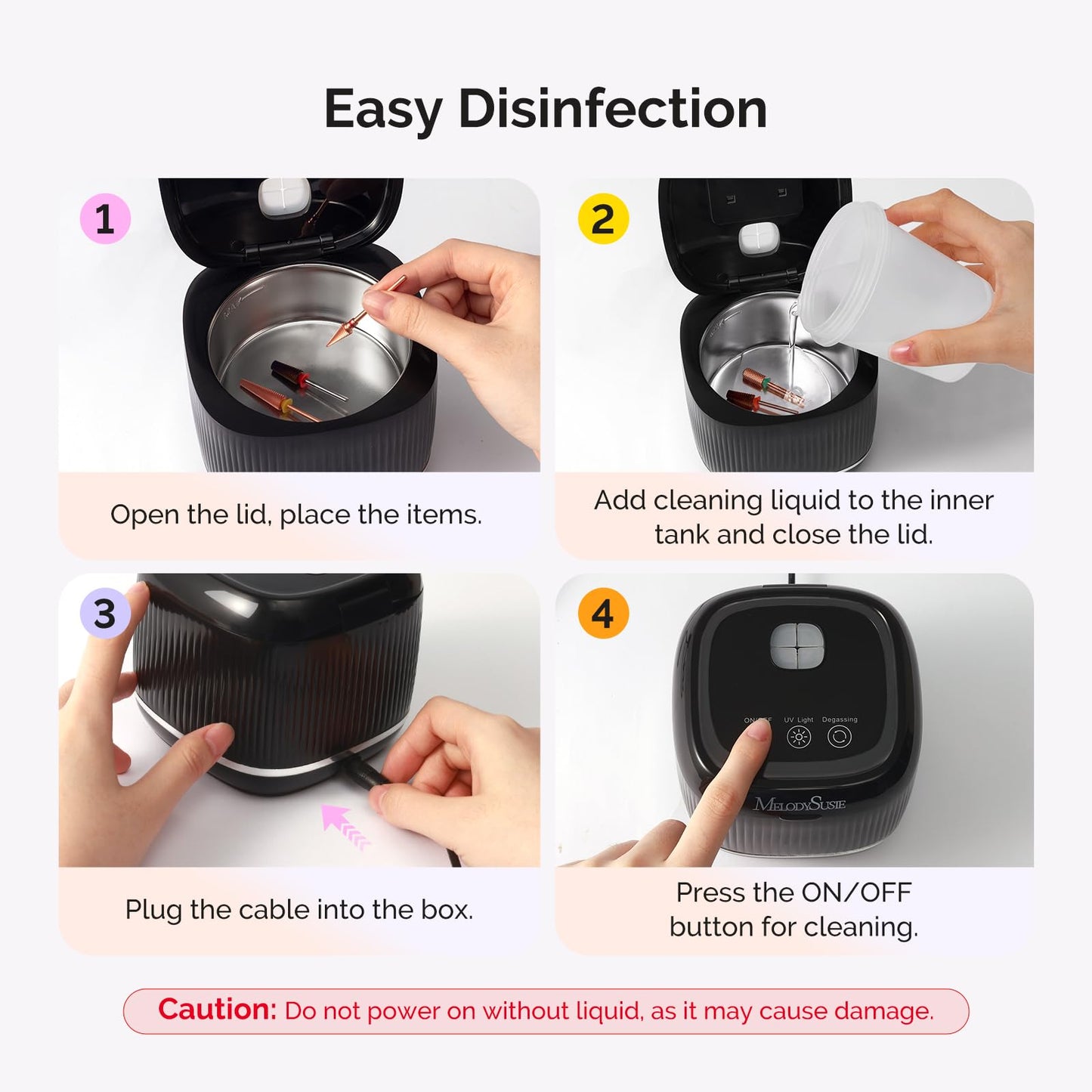 MelodySusie 2 in 1 Nail Tool Cleaning Machine, 3 Timers Mode for Nail Drill Bits, Nail Art Brush, Nail Clipper, Jewelry Cleaning, Salon & Home Use,Black,DL-160