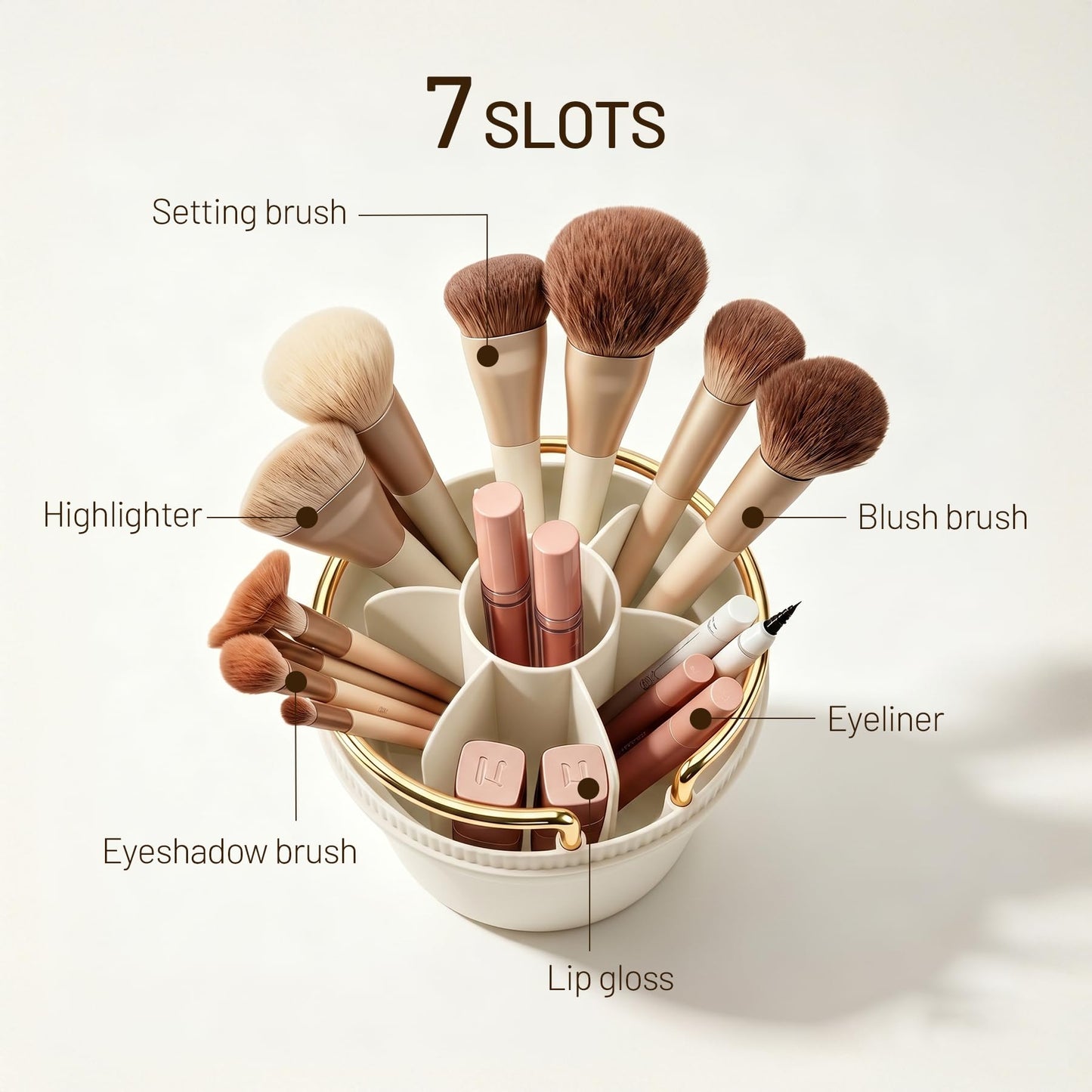 Makeup Brush Holder, 360° Rotating Cosmetic Display Cases with Clear Lid, Bathroom Countertop Organizer for Vanity, Waterproof Toothbrush Holders for Make Up Brushes, Toothpaste, Lip Gloss (Cream)
