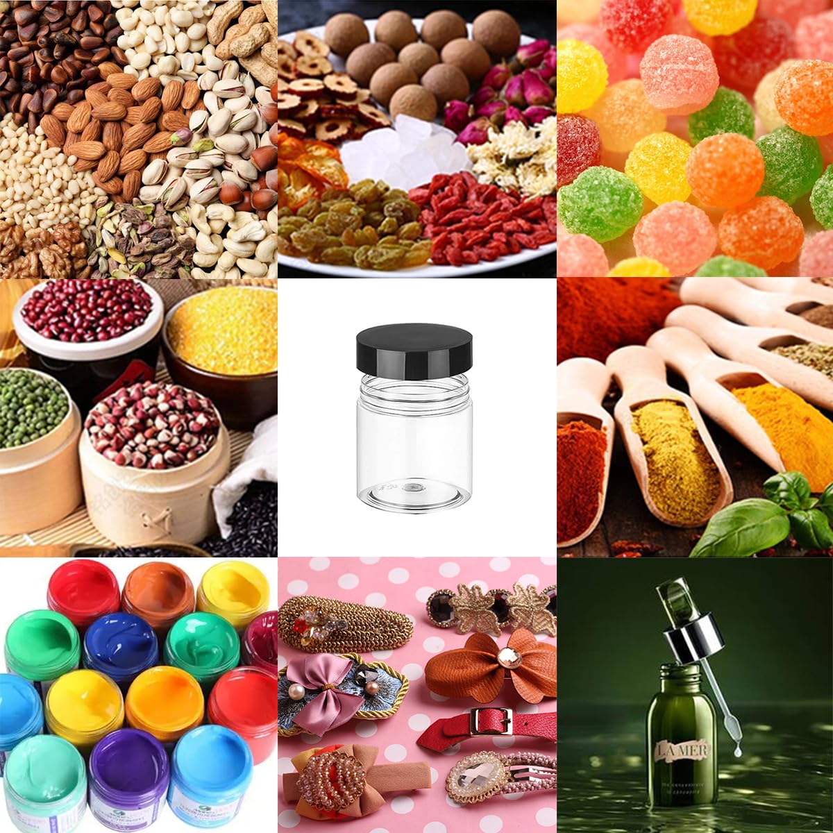 LOSYHU 20 Oz Round Plastic PET Storage Jars Clear Plastic Jars With Lids 12 Pack Refillable Storage Jar for Storing Dry Food, Spice, Cookie, Nuts, Kitchen Food