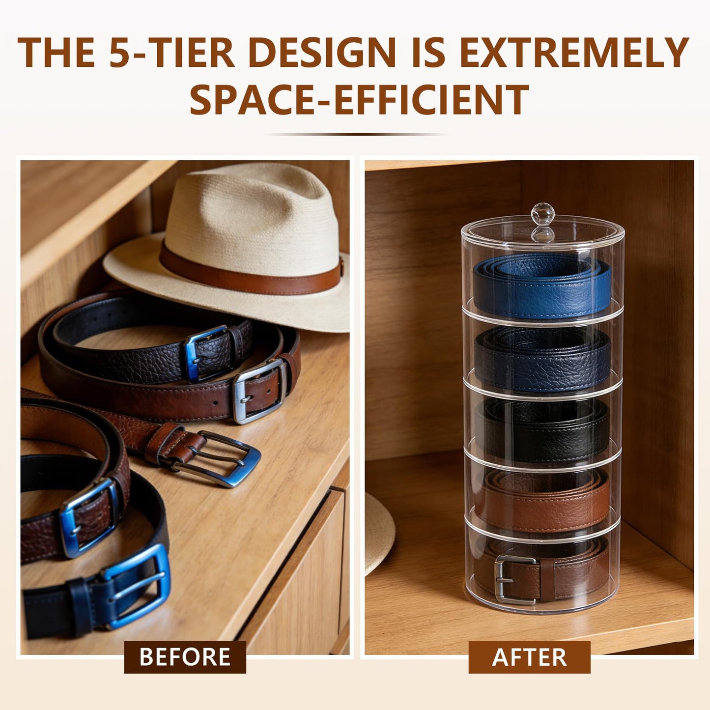 1 Pack 5 Layers Acrylic Belt Organizer Stackable Storage Box Clear Display