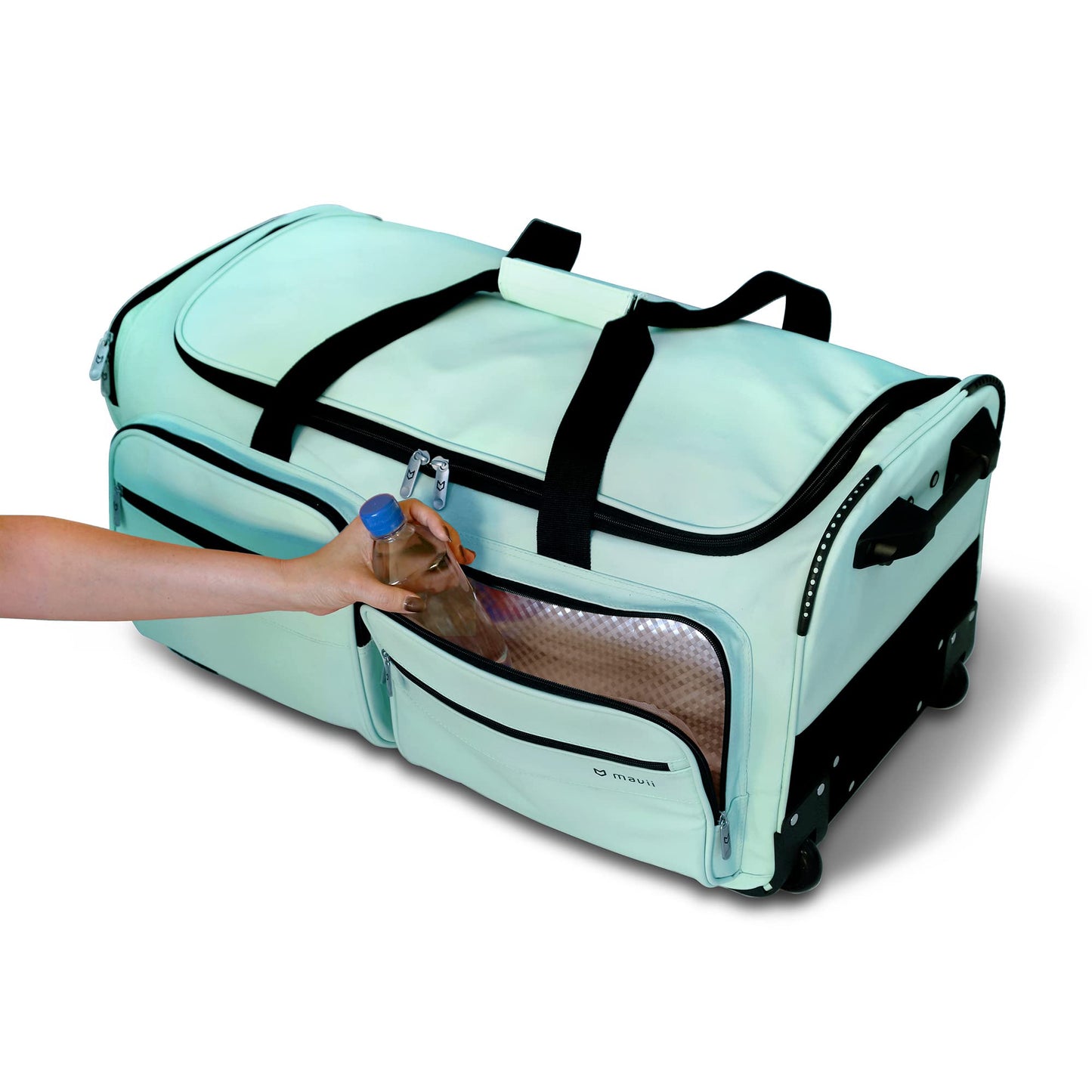 Mavii Dance Bag with Garment Rack, 28 Inch Rolling Duffel, Ideal for Competitions & Travel, Water-resistant/Wipe-clean Fabric, Lightweight Aluminum Rack, Wheeled Upright Luggage, Mint