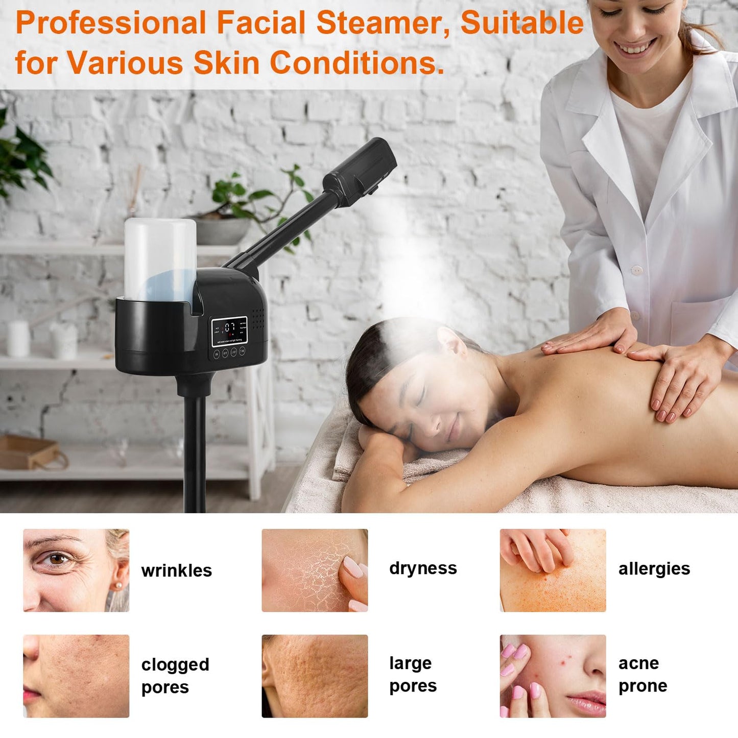 Professional Facial Steamer, Black Facial Steamer Upgrade PTC Heating, Esthetician Steamer Hot Mist Face Steamer for Salon Spa Beauty