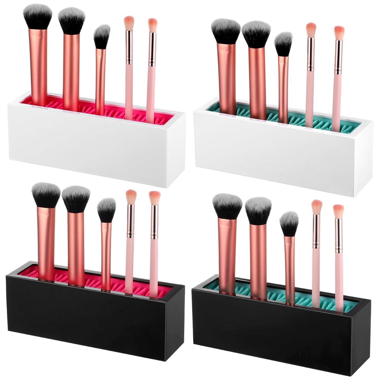 mekueeex 4 Pcs Makeup Brushes Holder Organizer, Silicone Vanity Air Drying Rack Display Storage for Brush, Eyeliners and More, Practical Cosmetic Tools Container