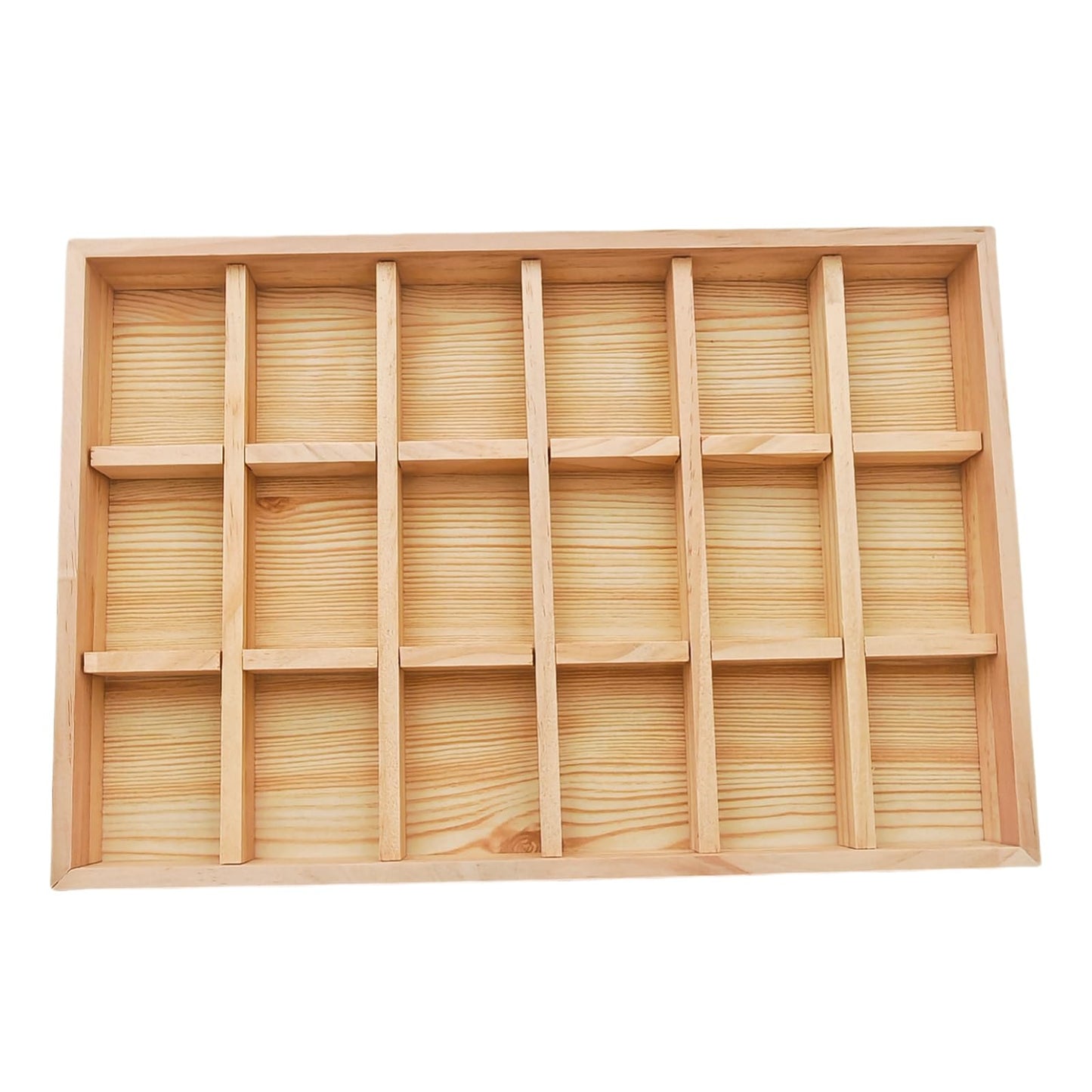Anktily Wooden Sorting Tray Grid Display, Wood Storage Divider Organizer Showcase Display Box for Home Craft Office Kitchen Storage (18 Grids)