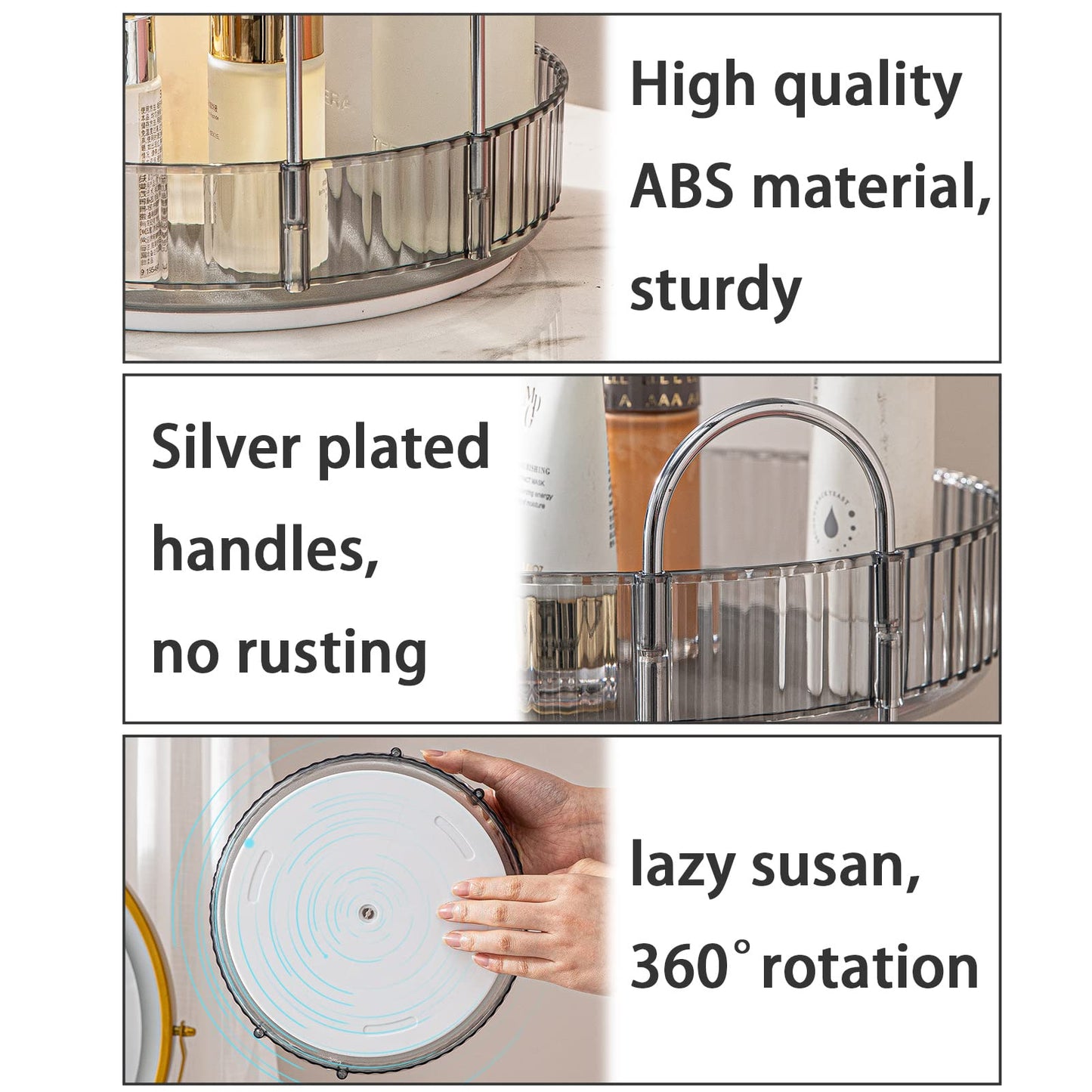shuang qing Rotating Makeup Organizer for Vanity, High-Capacity Skincare Clear Make Up Storage Perfume Organizers Cosmetic Dresser Organizer Countertop 360 Spinning (Gray, 2 Tier)