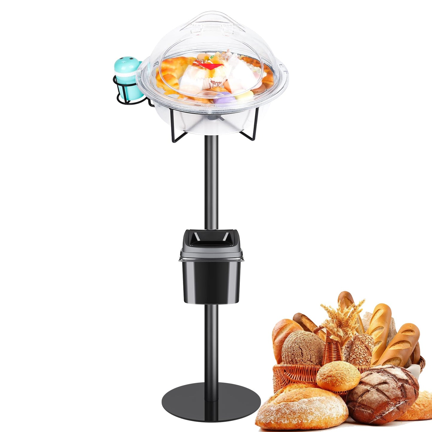 CHENNTAI Black Metal Food Sample Display Stand, Food Tasting Station with Toothpick Holder and Rubbish Bin for Supermarkets, Bakeries and Other Food Shop