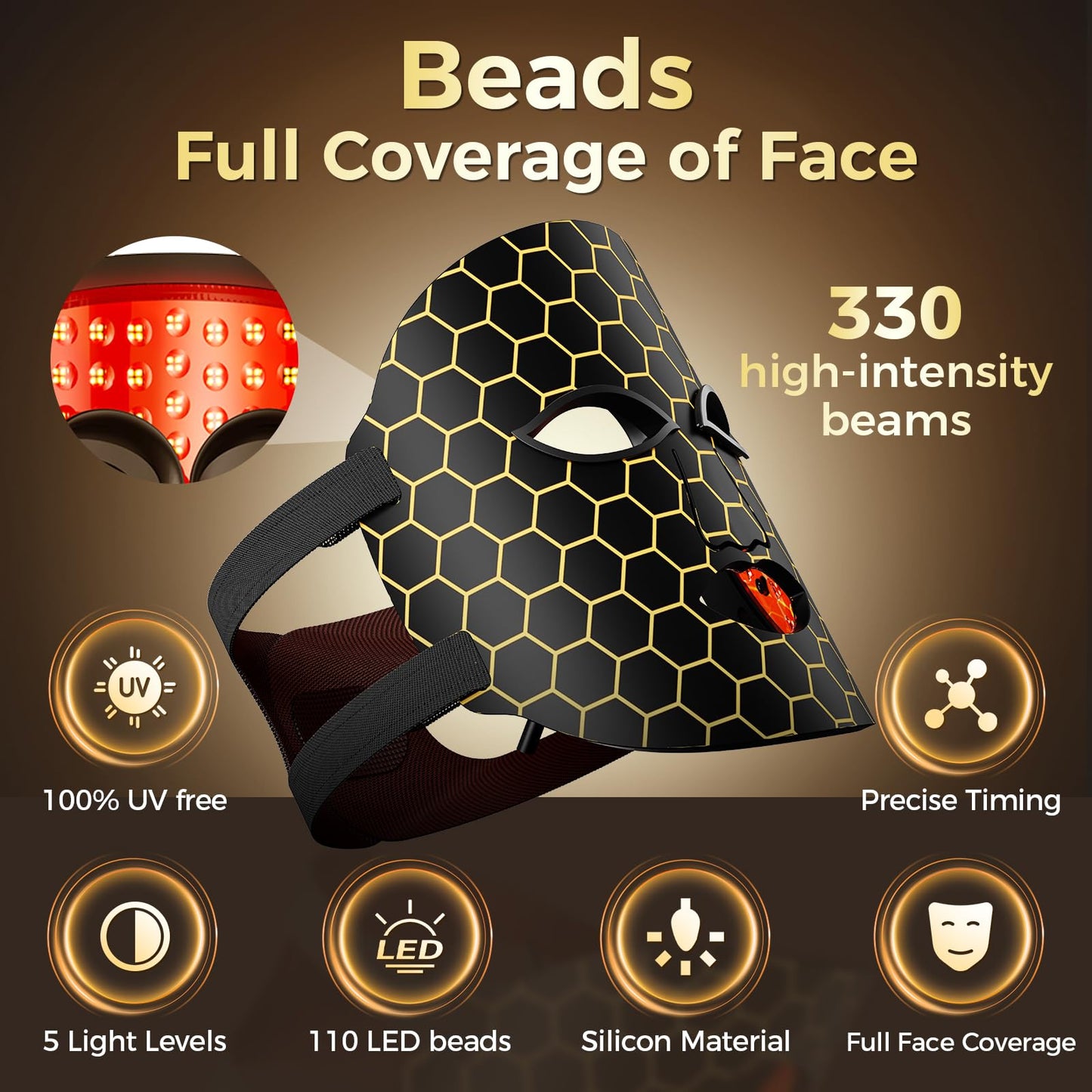 Red Light Therapy Mask for Face, Near Infrared 850nm, Anti-Aging Wrinkle Reduction & Acne Treatment, At-Home Skin Rejuvenation Beauty Device for Women & Men