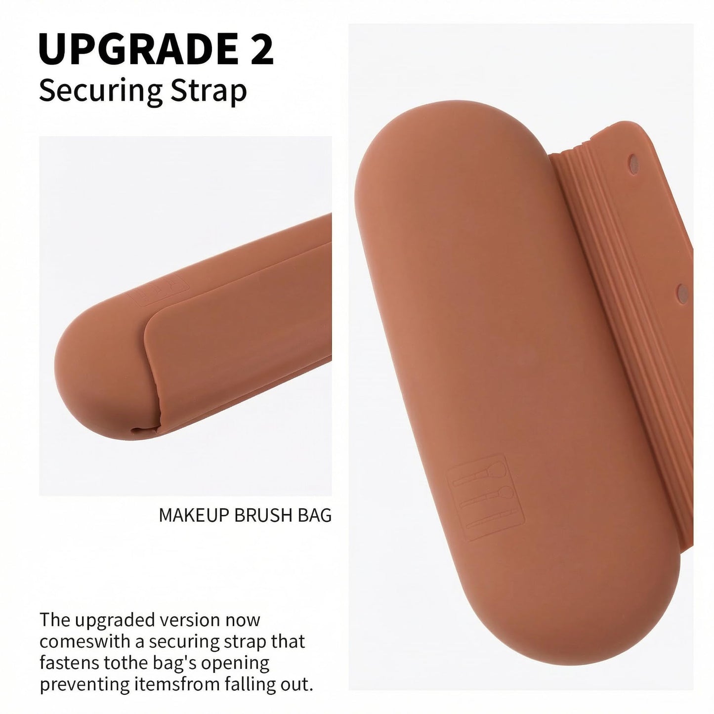 AGIKET Silicone Makeup Brush Holder Travel Cosmetic Bag：Soft Portable Cosmetic Face Brushes Holder with Upgrade Anti-Fall Out Magnetic Closure, Large Travel Makeup Brush Case - Brown