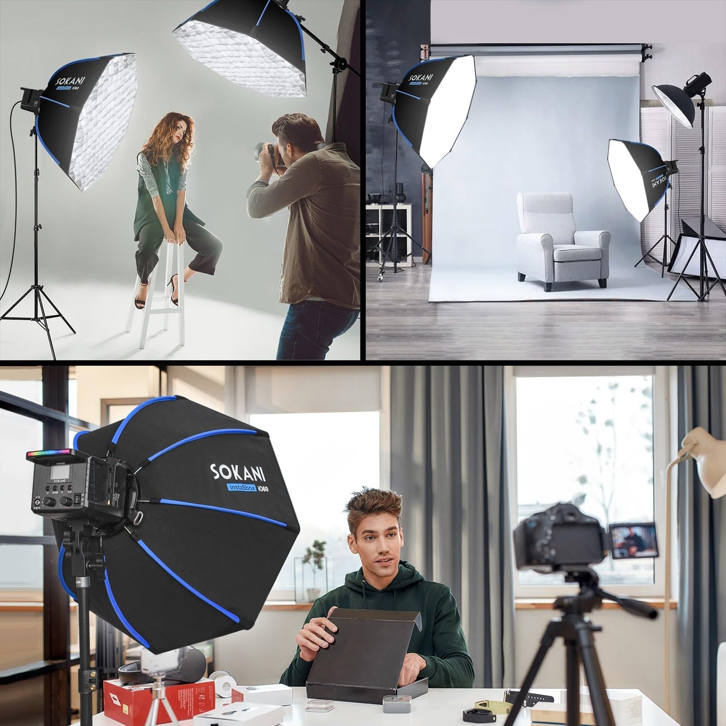 Sokani 23.6"/60cm Octagonal Softbox, Bowens Mount with Honeycomb Grid
