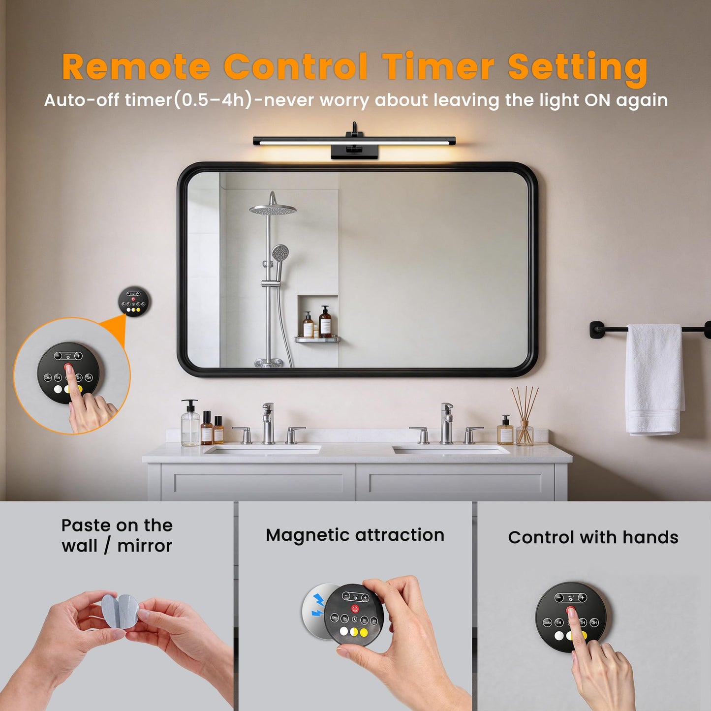 Kryoza Bathroom Vanity Light Wireless Rechargeable Black 24 inch Black
