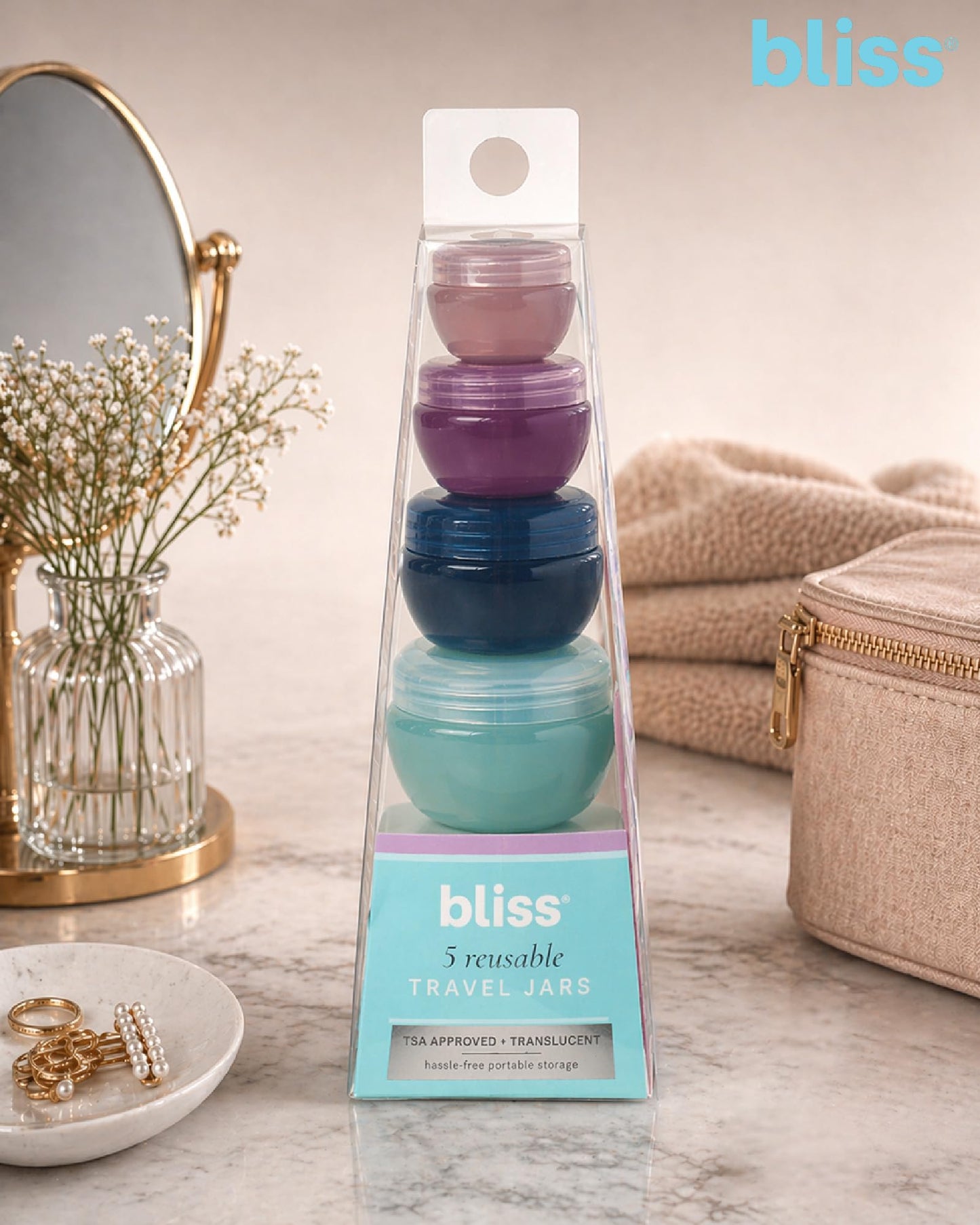 Bliss Travel Containers - 5 Pack Leak Proof Tapered Jar Set with Lid and Spatula - Small Travel Size Containers for Creams Lotions Skincare, Size Onesize, Multi
