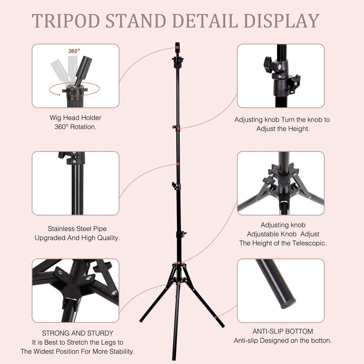 Wig Stand with Head 22 Inch Canvas Mannequin Head Set, 61'' Adjustable Tripod Wig Head Stand for Wig Making, Styling, Braiding, Professional Wig Mannequin Head Kit with T Pins, Wig Caps & Tools