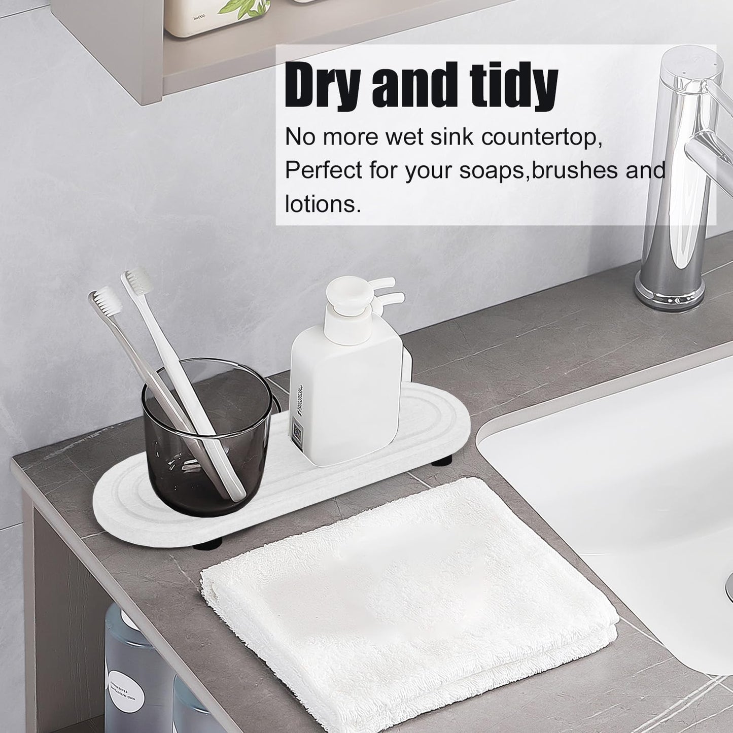 2PCS Water Absorbing Stone Tray, Fast Drying Diatomite Stone Sink Tray, Water Absorbent Diatomite Coasters, Stones Soap Trays for Kitchen Sink, Bathroom Counter Hand Soap Dish & Holders
