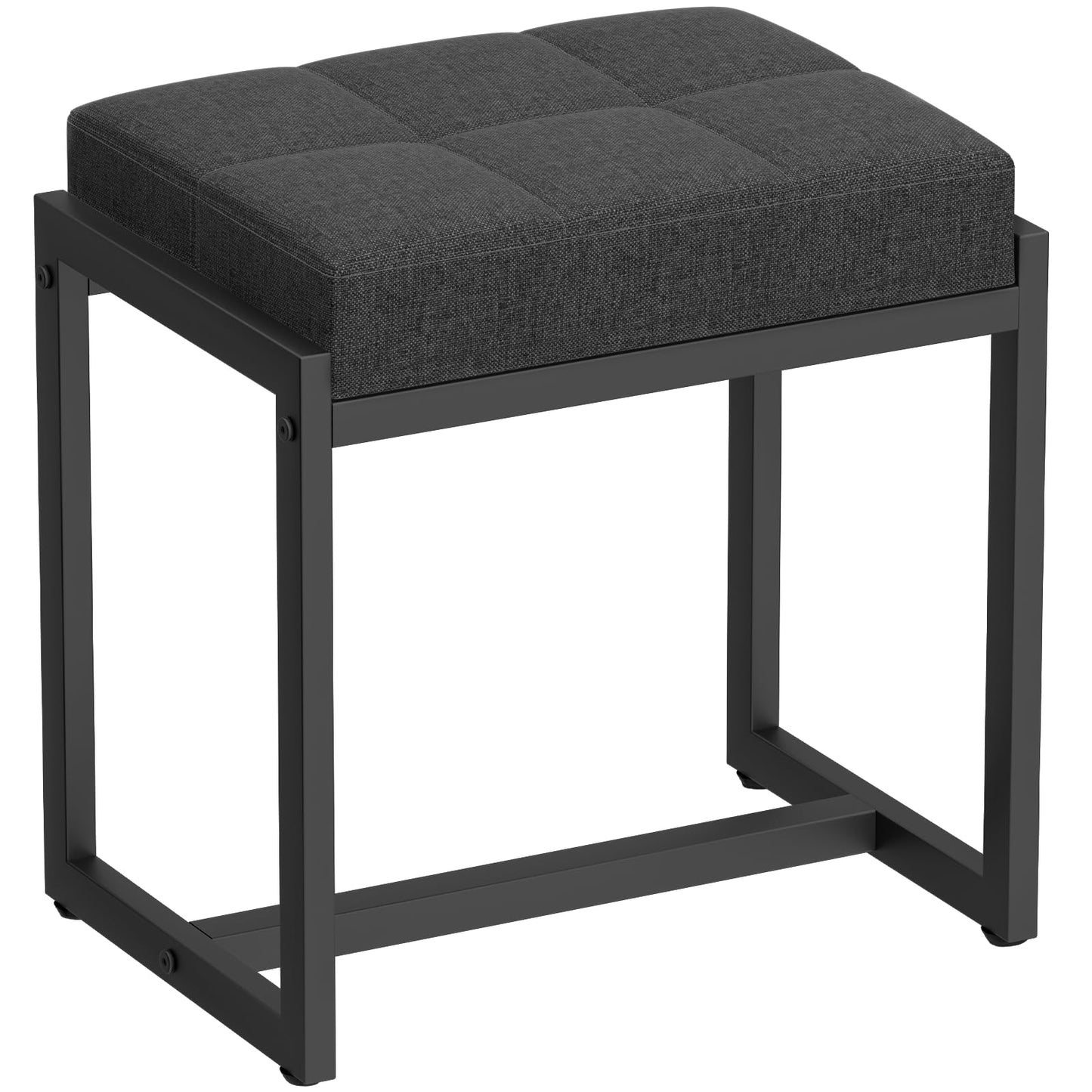 FLYZC Vanity Stool, Vanity Chair Stools for Makeup Room, Square Linen Makeup Stool for Vanity, Modern Padded Vanity Bench Small Ottoman Foot Rest Stool for Bedroom Living Room, Dark Grey & Black