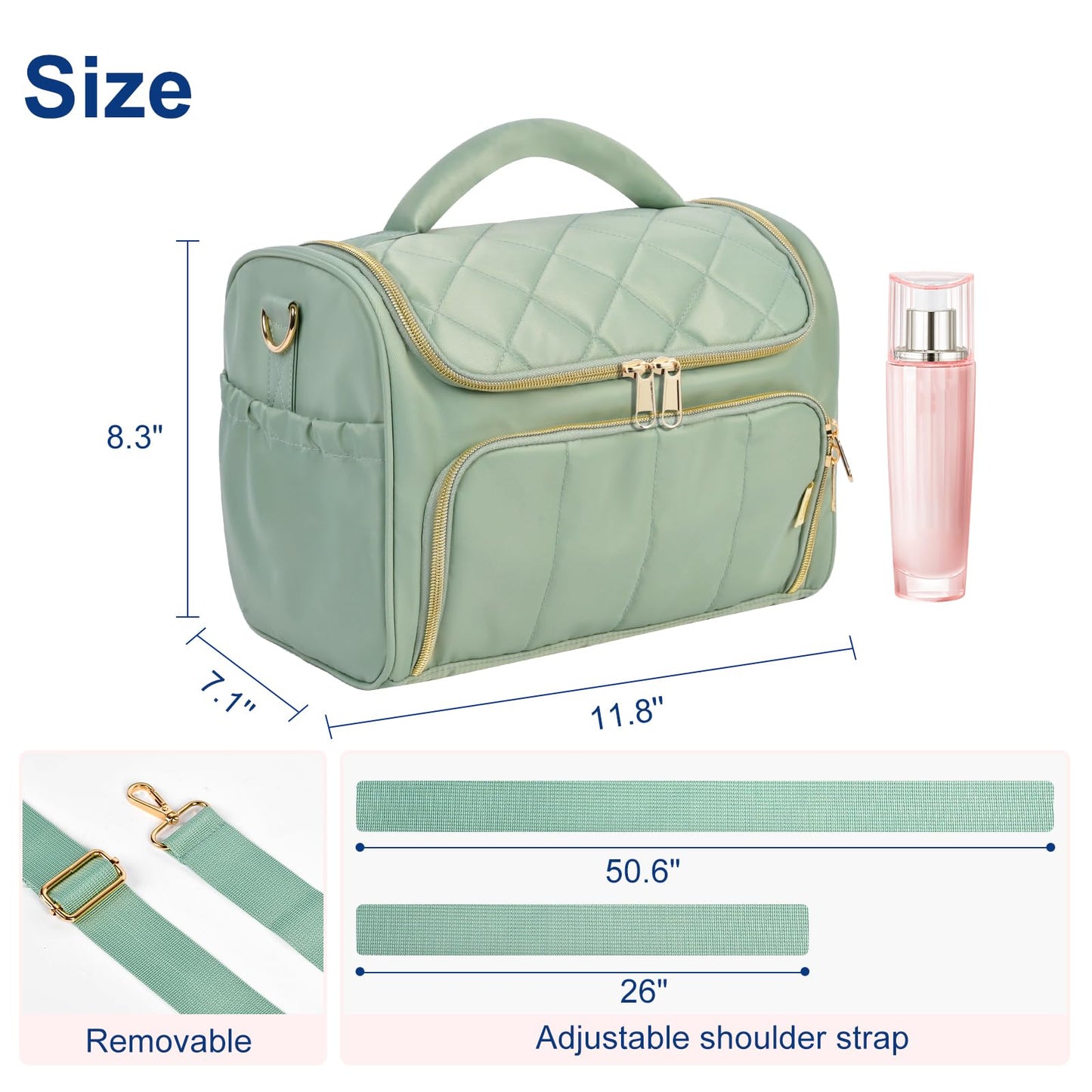 GR69N Travel Toiletry Bag Large Cosmetic Makeup Bag Organizer for Women,Wide-open Make Up Bag Waterproof Makeup Case Travel Bag with Handle and Dividers for Toiletries,Essentials,Accessories,Green