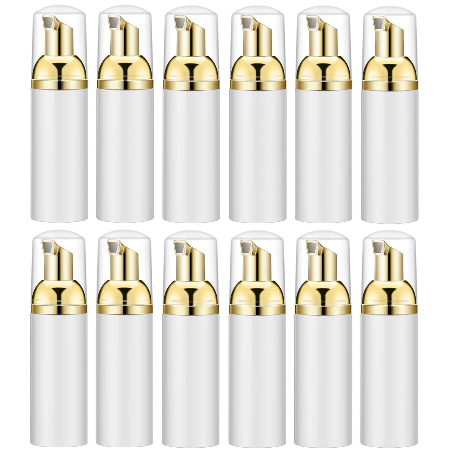 Lil Ray 2 Oz Empty White Foam Pump Bottle, Foamer Soap Dispenser for Lash Shampoo, Hand Soap, Foaming Cleaner(Gold Pump, 12 PCS)