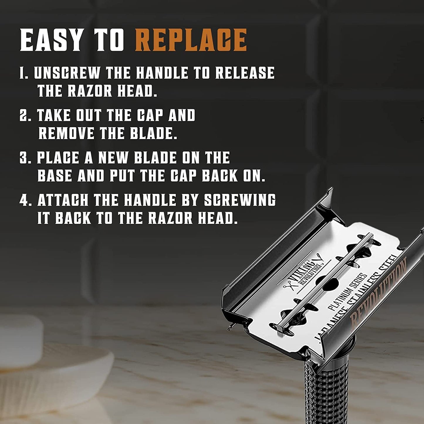 SHAVING REVOLUTION Black Long Handle Double Edge Safety Razor with 60 Platinum Japanese Stainless Steel Blades – Close, Smooth, and Precise Shave for Men, Easy Blade Replacement. With Cleaning Brush.