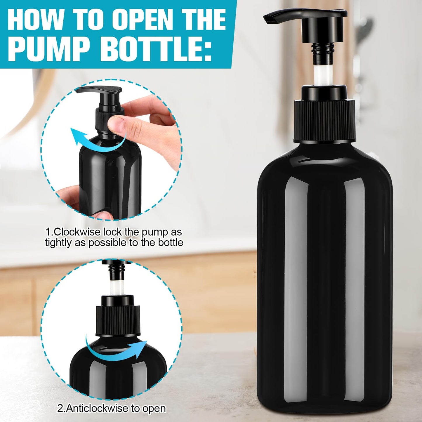 CroBlissful 32 Pcs Empty Plastic Pump Bottles 8oz Refillable Lotion Pump Bottle Containers with Dispenser for Shampoo, Conditioner, Face Cream, Massage Oil, Liquid Soap (Black)