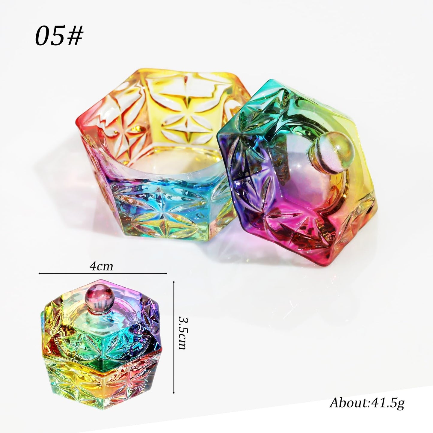 Pxiryanlow A Set of Multicolour Hexagonal Prism Crystal Glass Dish with Lid,Hexagonal Prism Crystal Cup Acrylic Liquids Powder Glass Dish With Lid Crystal Bowl For Salon and Home,Nail Art and Polish